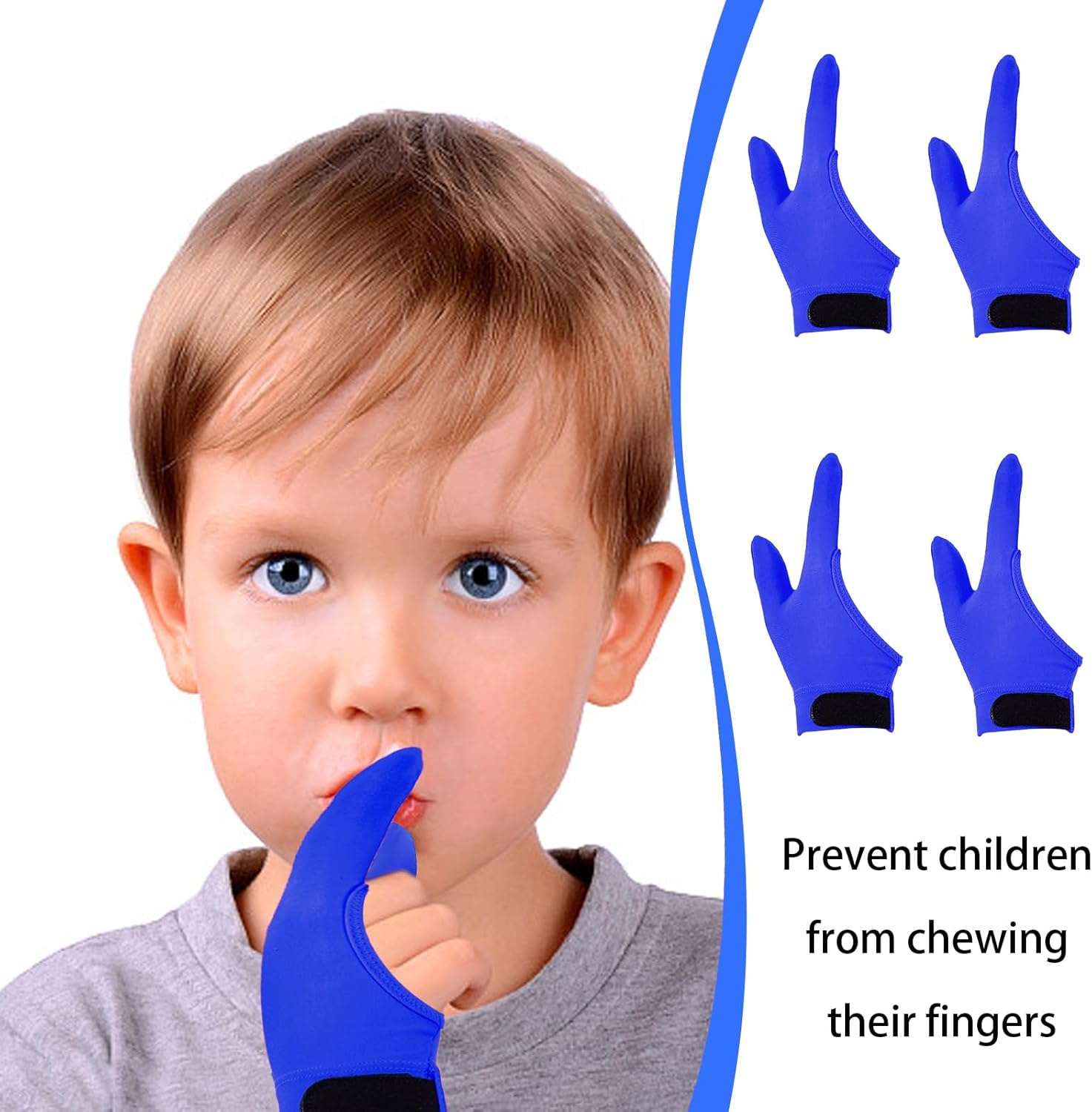 4 Pcs Thumb Sucking Guard Gloves for Kids Ages 5-10, Breathable Sensory Gloves to Stop Thumb Sucking & Nail Biting, Soft Cotton anti Suck Guard with Chewy Compression (Blue) image number 5