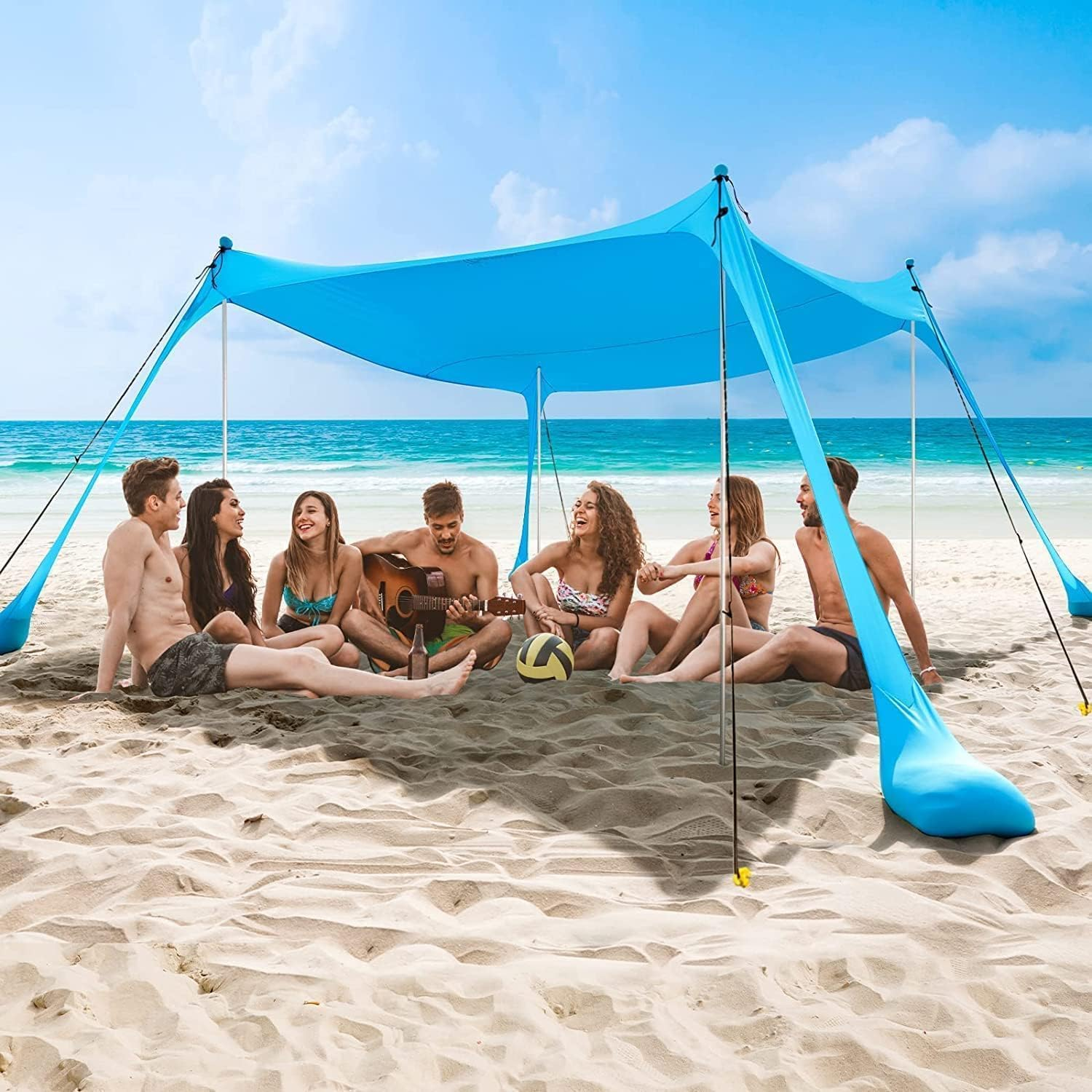 Beach Tent, Camping Sun Shelter with UPF50+ Protection, Sand Shovels, Ground Pegs and 4 Stability Poles, Outdoor Pop up Beach Shade Canopy,Camping Trips, Fishing or Picnics (300 * 300 * 200Cm) image number 5