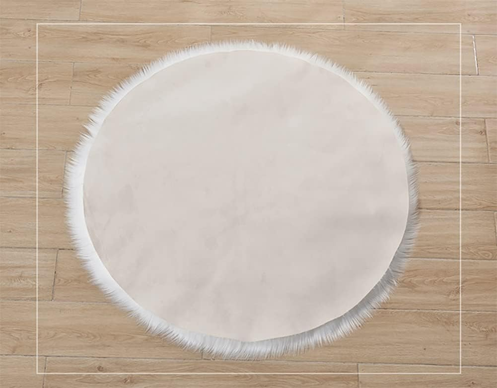 Soft Faux Sheepskin Fur Area Rug Chair Couch Cover Indoor Soft Fluffy Bedroom Floor Sofa Living Room White round 2.6 X 2.6 Feet image number 4