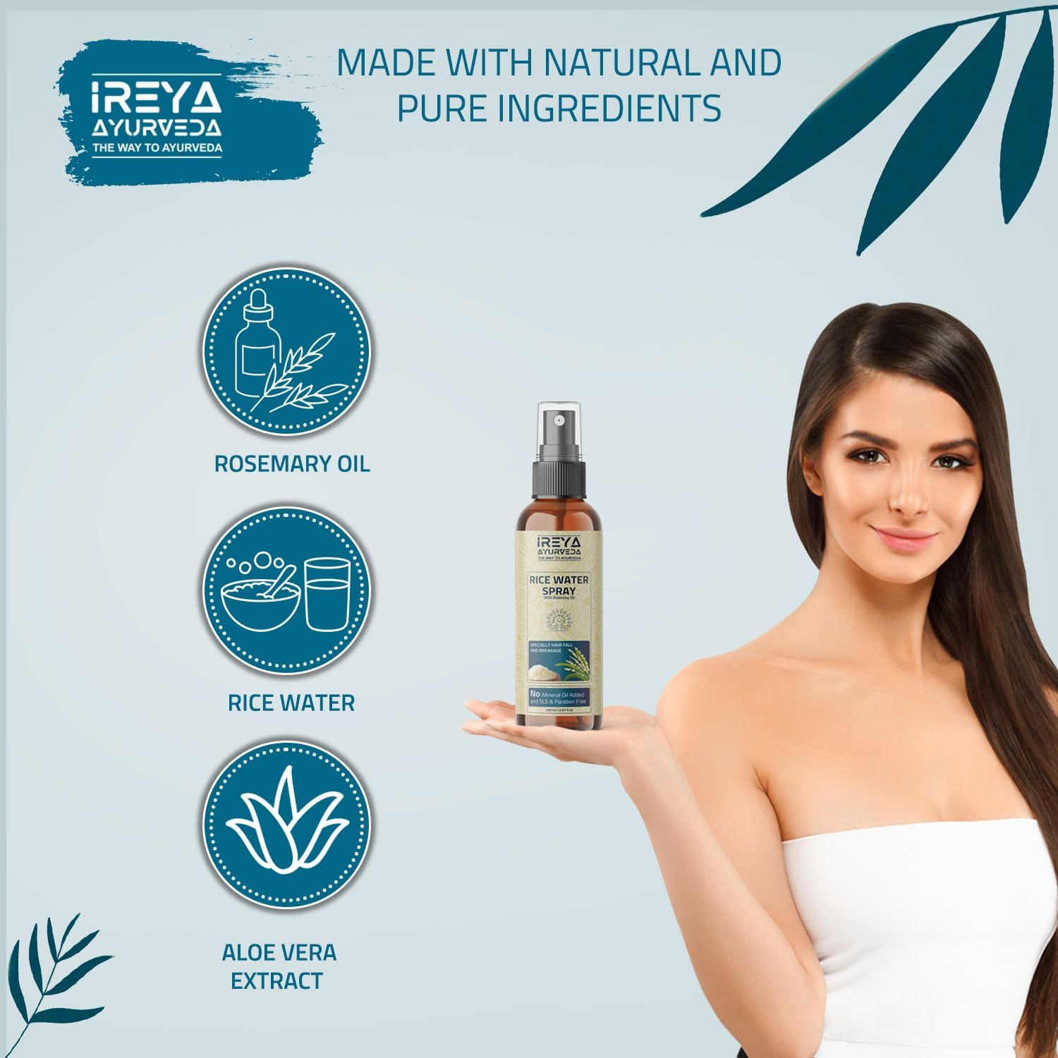 Ireya Ayurveda Rice Water Spray with Rosemary and Aloevera Extract Rice Water Toner for Hair Growth,Women Men 200 Ml Pack of 1 Multicolor image number 4