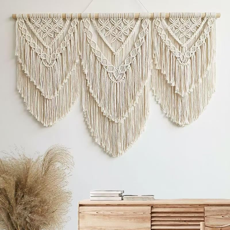 Large Handmade Boho Macrame Wall Hanging Tapestry - Chic Bohemian Woven Home Decor Art for Living Room, Bedroom, and Wedding Parties(Double Layer,43''*32'') image number 2