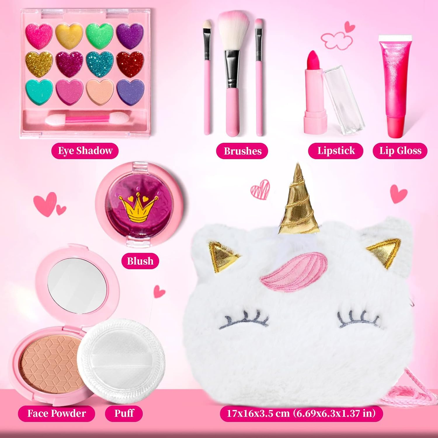 MOTYYA Kids Real Makeup Kit for Girls, Non Toxic, Washable Make up Set with Mini Coin Purse Cute Umicorn Princess Toys for 3 4 5 6 7 8 9 10 12 Years Old Little Girls Birthday Gift(White) image number 6