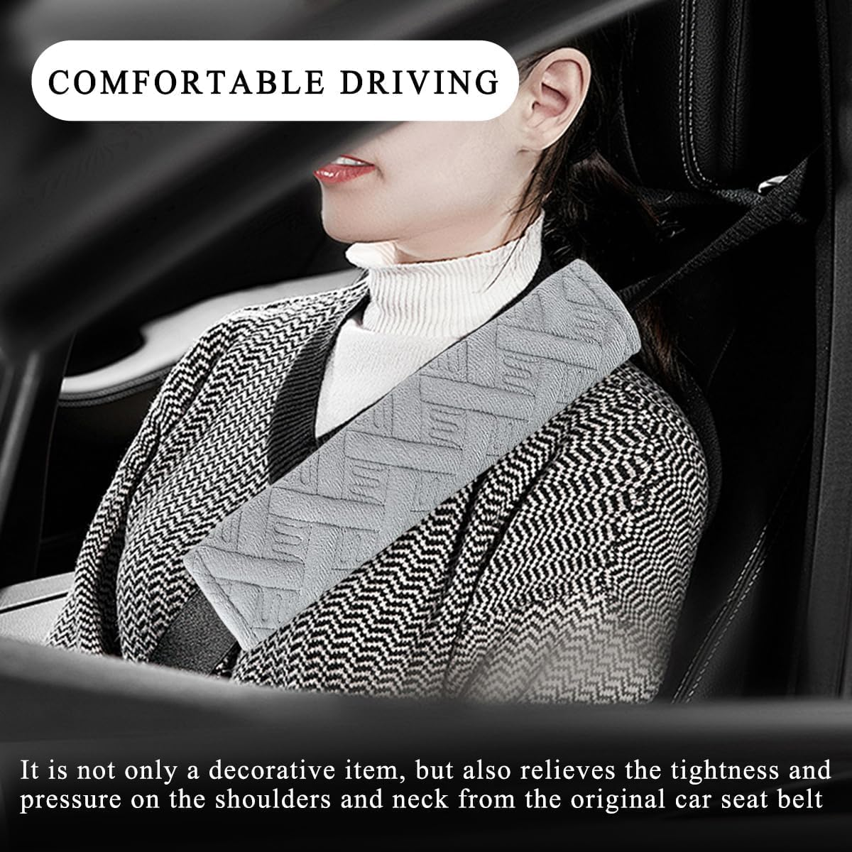 Universal 2-Pack Car Seat Belt Covers - Soft Shoulder Strap Pads for Comfortable Driving, Adjustable Breathable Harness Pad Protector - Car Interior Accessories(Grey) image number 4
