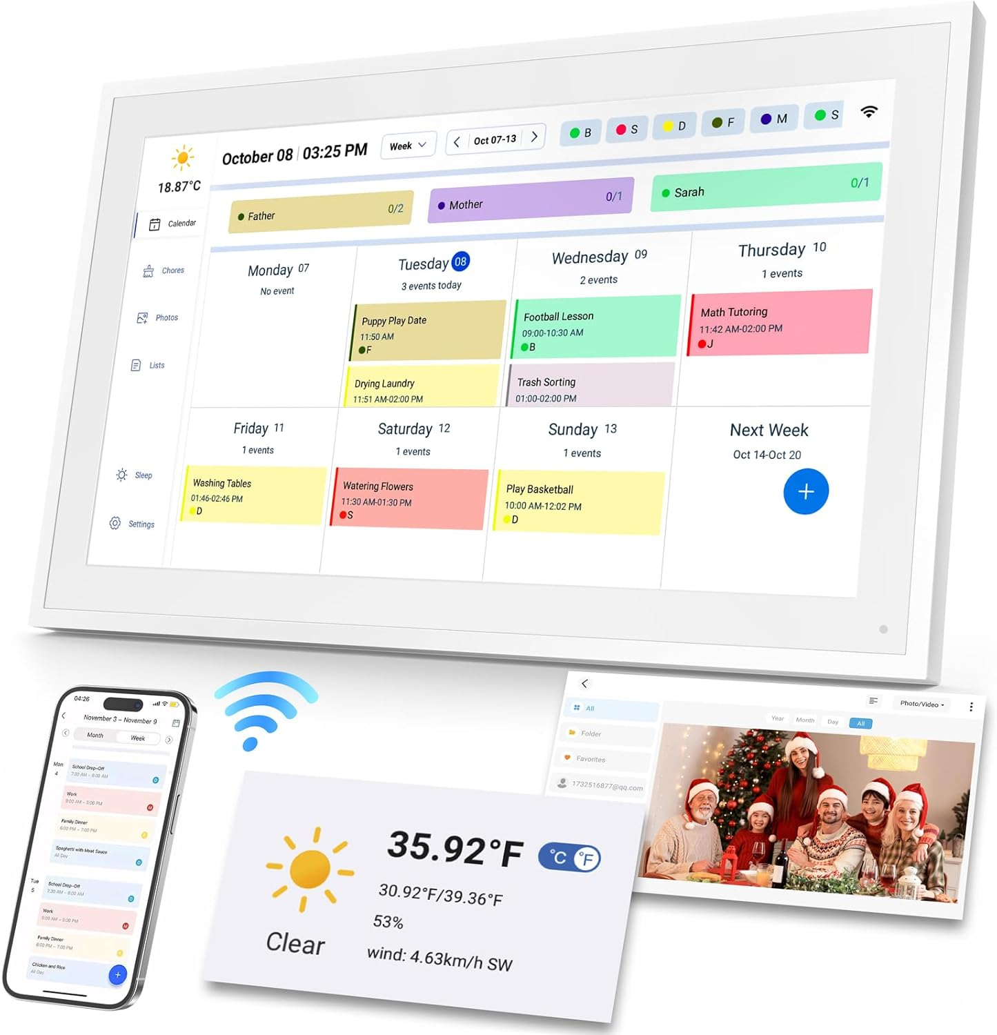 Digital Calendar 2026: 15-Inch Smart Family Schedule with AU Plug, Chore Chart Organiser & Meal Planner, Photo & Video Frame, Electronic Touchscreen Display & to Do List, Wall Mount & Desk Stand image number 4