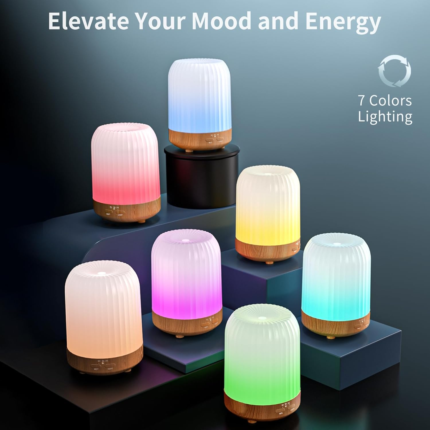 Essential Oil Diffuser for Bedroom, Quiet Humidifiers for Home, Ultrasonic 250ML Small Aromatherapy Diffuser, 7 LED Color Safety Auto-Off Timer, for Large Baby Bedroom, Hotel, Plant, Wood image number 6