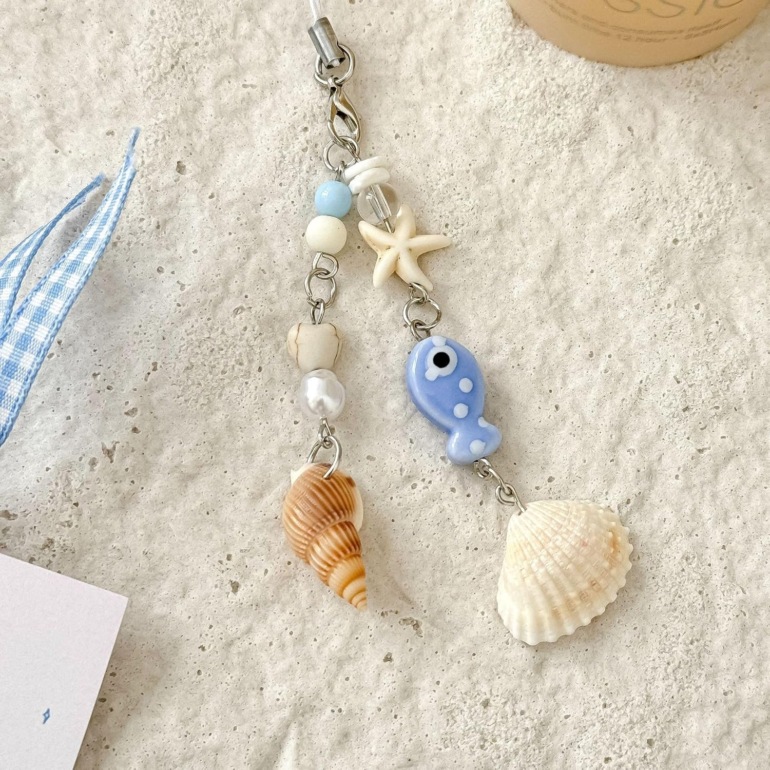 Fokmuaex 2Pcs Ocean Theme Keychains Set - Seashell & Starfish Charms for Beach Bags, Purses & Phones, Cute Accessories for Girls & Women