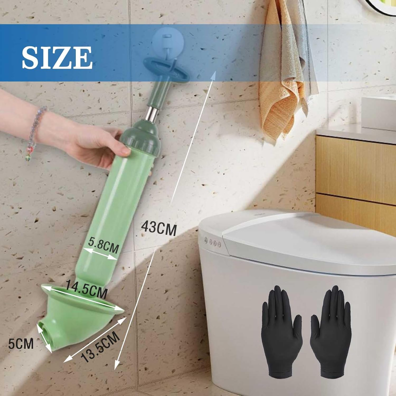 Professional Toilet Plunger, High Pressure Unclogger with Curved Head Design, Small and Powerfull, Commercial & Residential Use