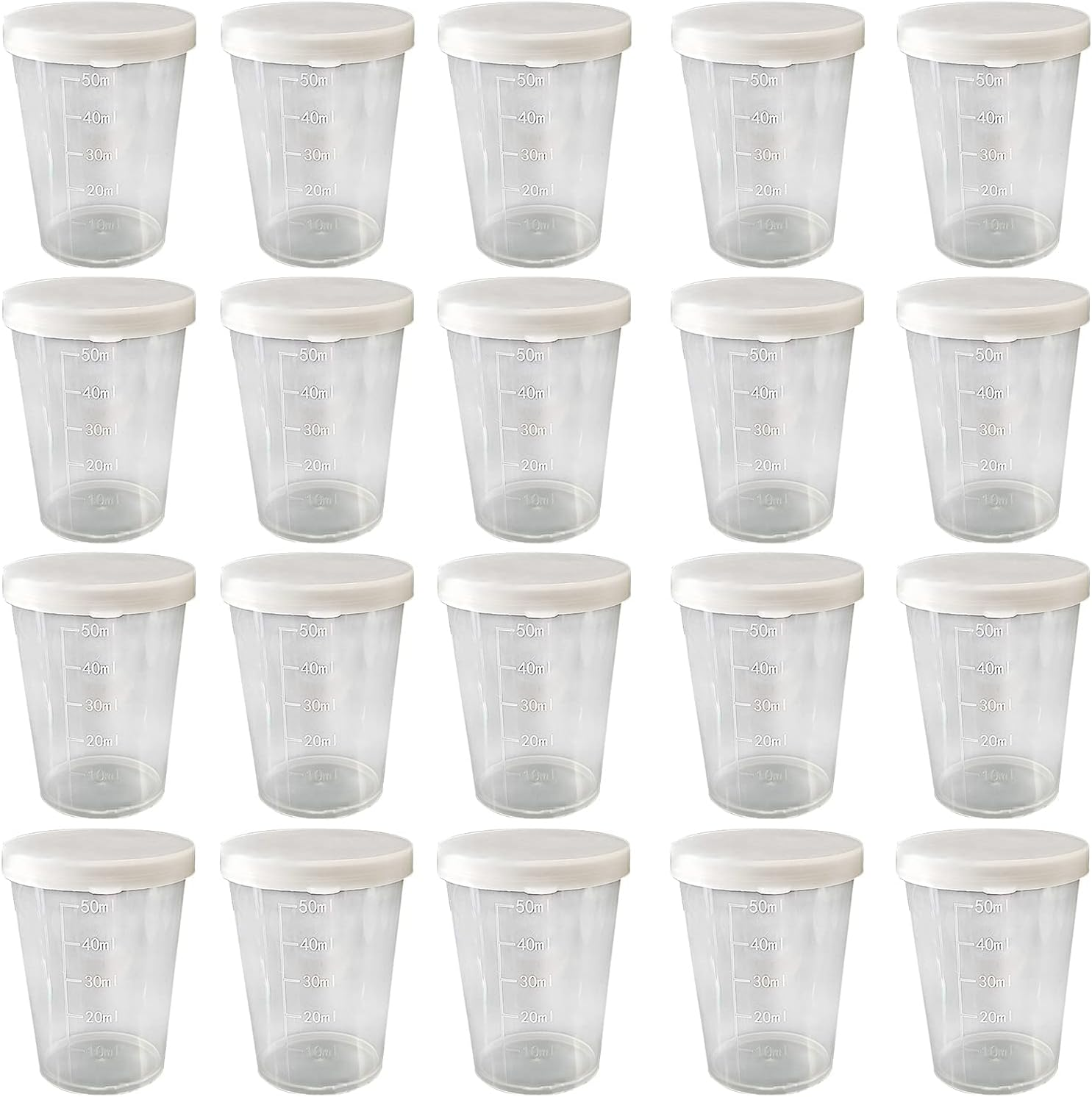 Dadamong 20PCS Plastic Medicine Measuring Cups with Lids, Clear Reusable Graduated Cups Transparent Scale Measuring Cups, Measure Container for Mixed Pills, Liquid Medication (50ML) image number 5