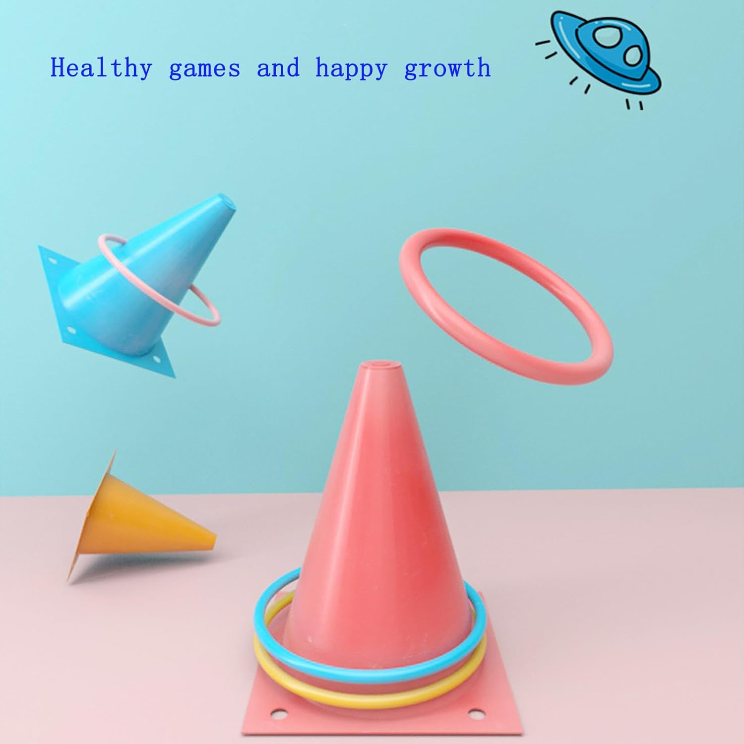 6 Throwing Buckets+10 Circles+10 Beanbags+1 Storage Bag,Colorful Happy Circle Game,Soft Plastic Cones Bean Bags Ring Toss Games for Kids Birthday Party Outdoor Games Supplies(Random Color) image number 6