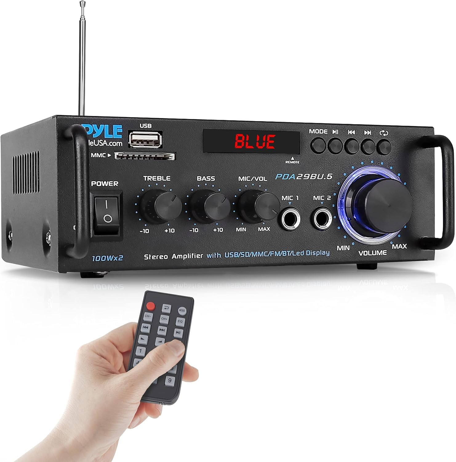 Pyle Bluetooth Stereo Audio Amplifier Hifi, Power 200W Dual Channel Sound Amp, Receiver System, W/Usb, SD, FM, RCA, Mic In, LCD Display and Remote Control, Speaker Amplifier- for Home Theater Studio