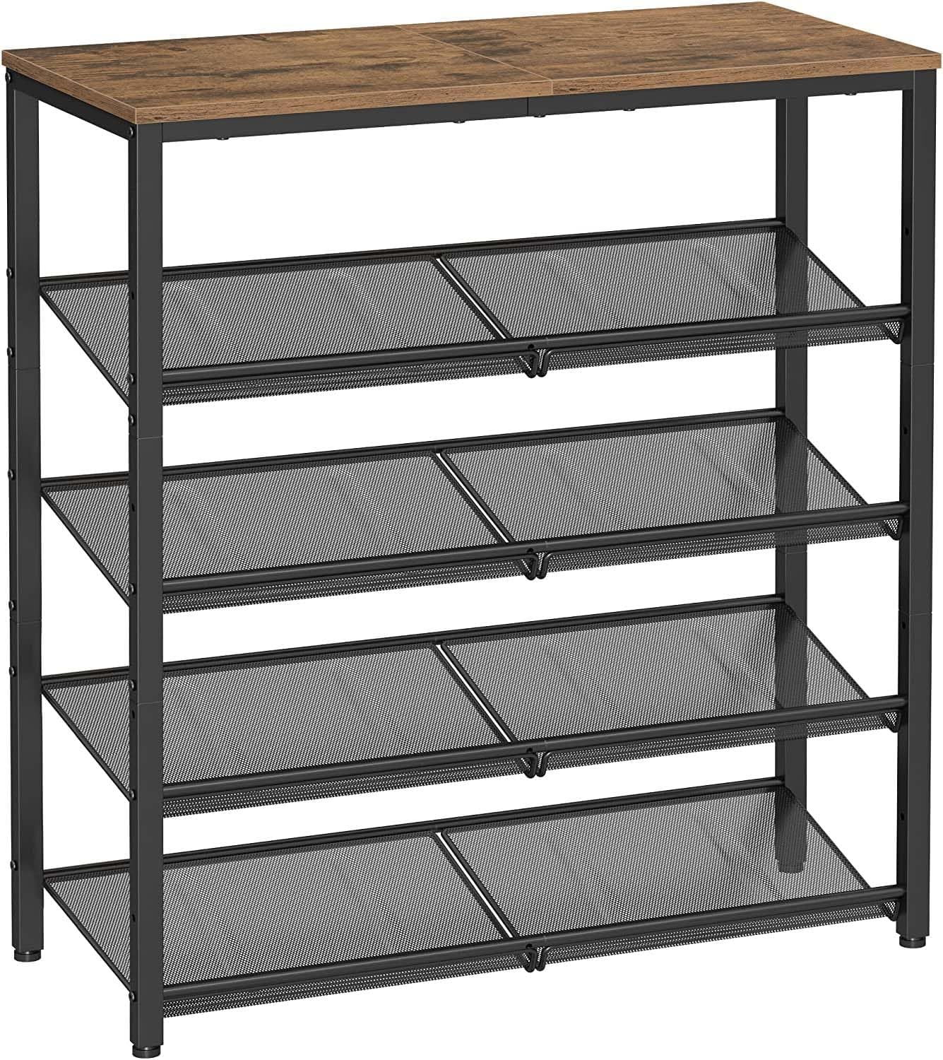 VASAGLE Shoe Rack for Entryway, 5 Tier Shoe Storage Shelves, 16-20 Pairs Shoe Organizer, with Sturdy Wooden Top and Steel Frame, Free Standing, Industrial, Honey Brown and Ink Black ULBS038K01 image number 3