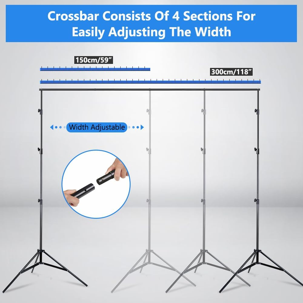 MSKIRA Photo Backdrop Background Stand 3.13MX3M Support Stand, Adjustable Heavy Duty Photography Tall Background Telescopic Support System Kit with Carry Bag image number 4