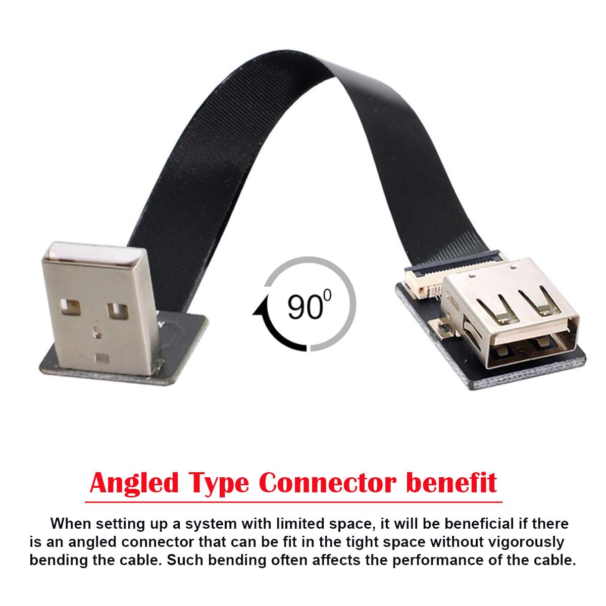 Cablecc down Angled USB 2.0 Type-A Male to Female Extension Data Flat Slim FPC Cable for FPV & Disk & Scanner & Printer 20Cm image number 1