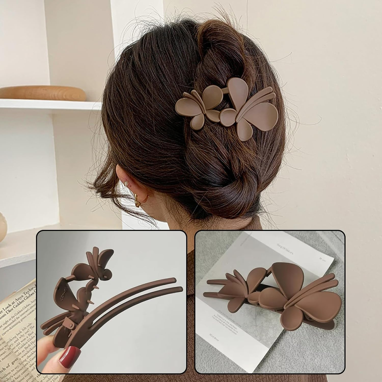 4 Pcs Curved Design Hair Clips,Matte Flat Claw Hair Clips for Women Girls,Curved Flat Hair Clip Clamps for Thick and Thin Hair,Hair Accessories for Women and Girls,Black and Brown image number 2