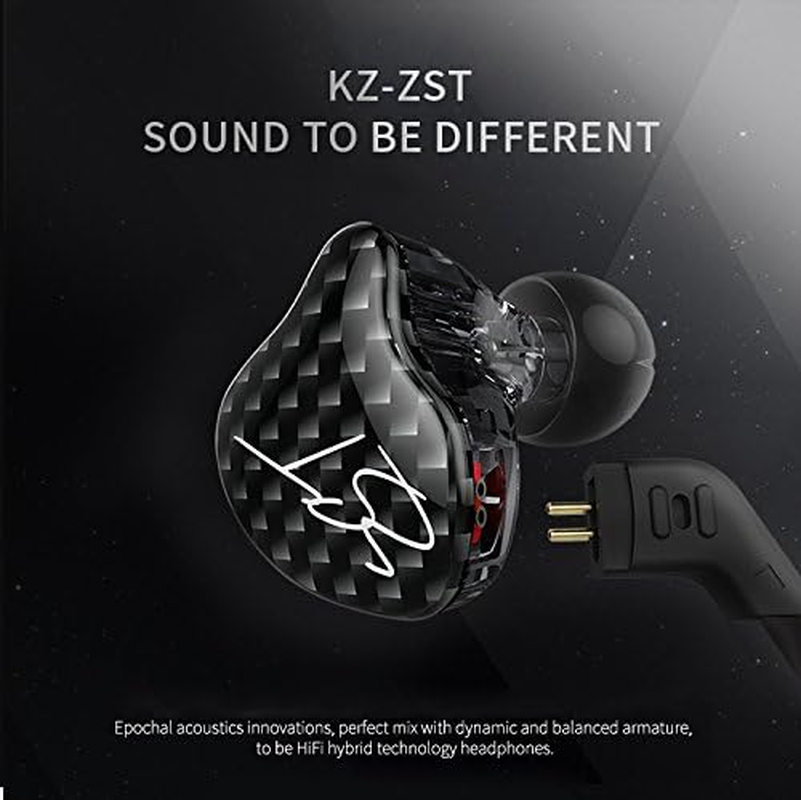KINBOOFI KZ ZST In-Ear Headphones, Color Balanced Hybrid Dual Driver Headphones, Hifi Earbuds Bass Headset In-Ear Headphones (Black, No Mic) image number 2