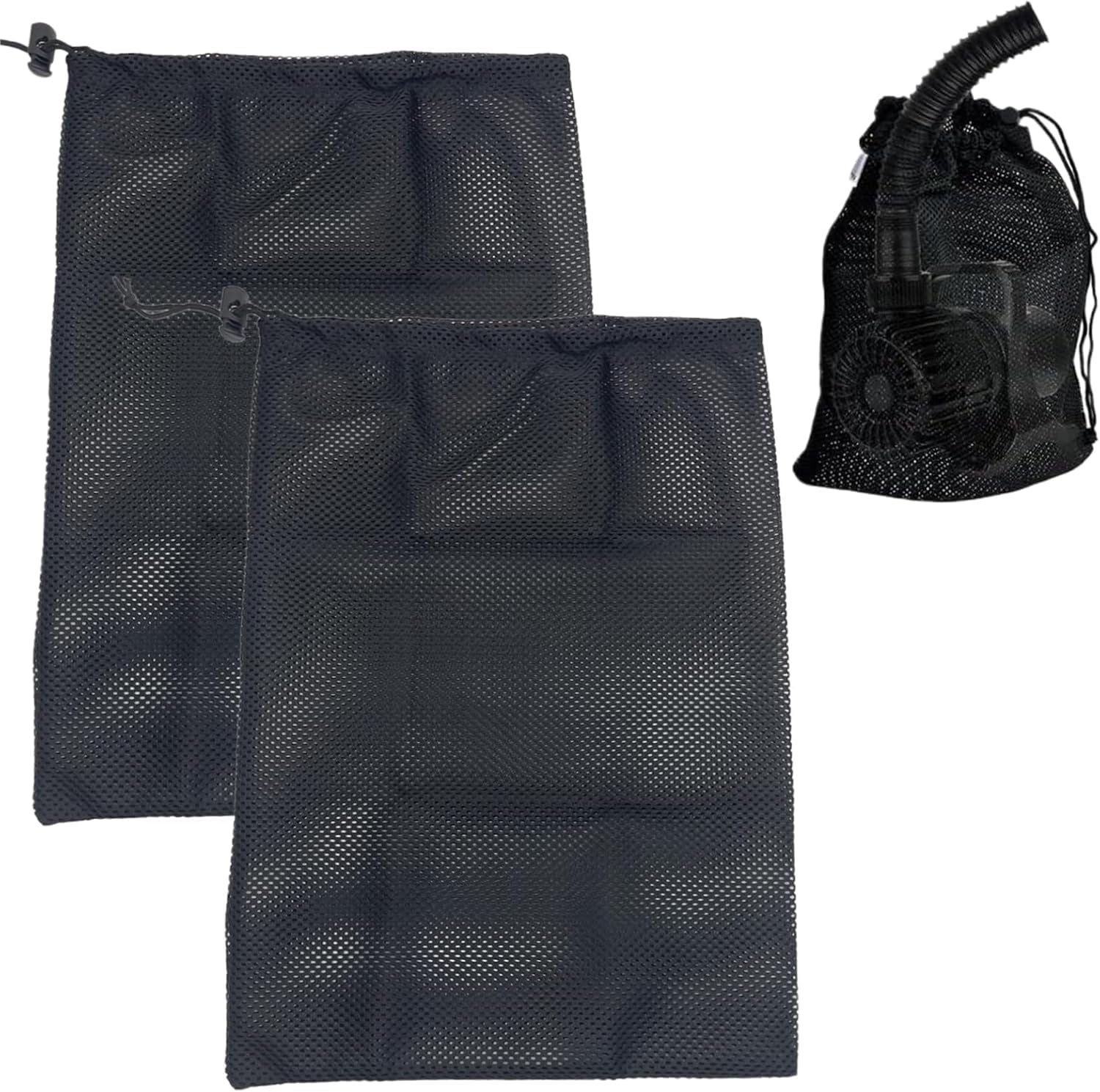 Pump Barrier Pond Filter Bag with Drawstring, 2Pcs Black Media Large Pump Mesh Bags, Pond Pumps Filter Mesh Bags, Drawstring Ponds Meshs Pumps Filters Bag for Outdoor Ponds, Small