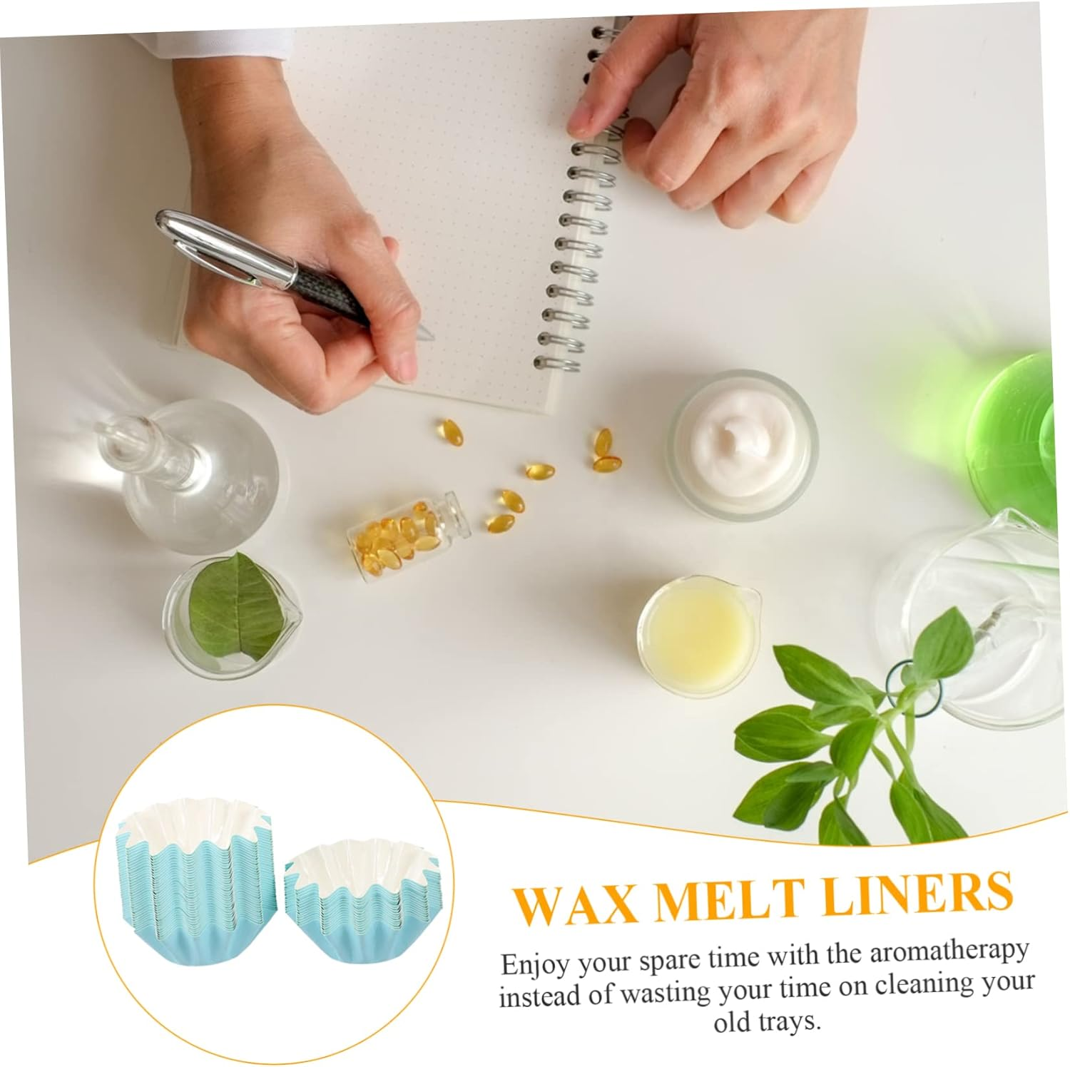 Yardenfun 50Pcs Leakproof Wax Melt Warmer Liners Blue High Temperature Resistant Pet Paper Trays for Home Aromatherapy Wax Melt Cups - Yellow image number 6