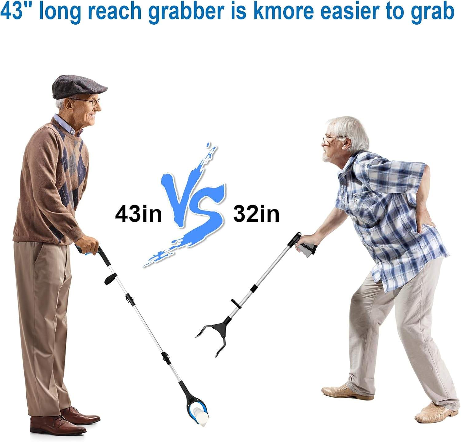 43 Inch Extra Long Grabber Tool,Foldable Pick up Stick with Strong Grip Magnetic,360&deg;Rotating Anti-Slip Jaw,Trash Claw Grabber Tool,Trash Picker Tool for Outdoor & Indoor(Blue) image number 3