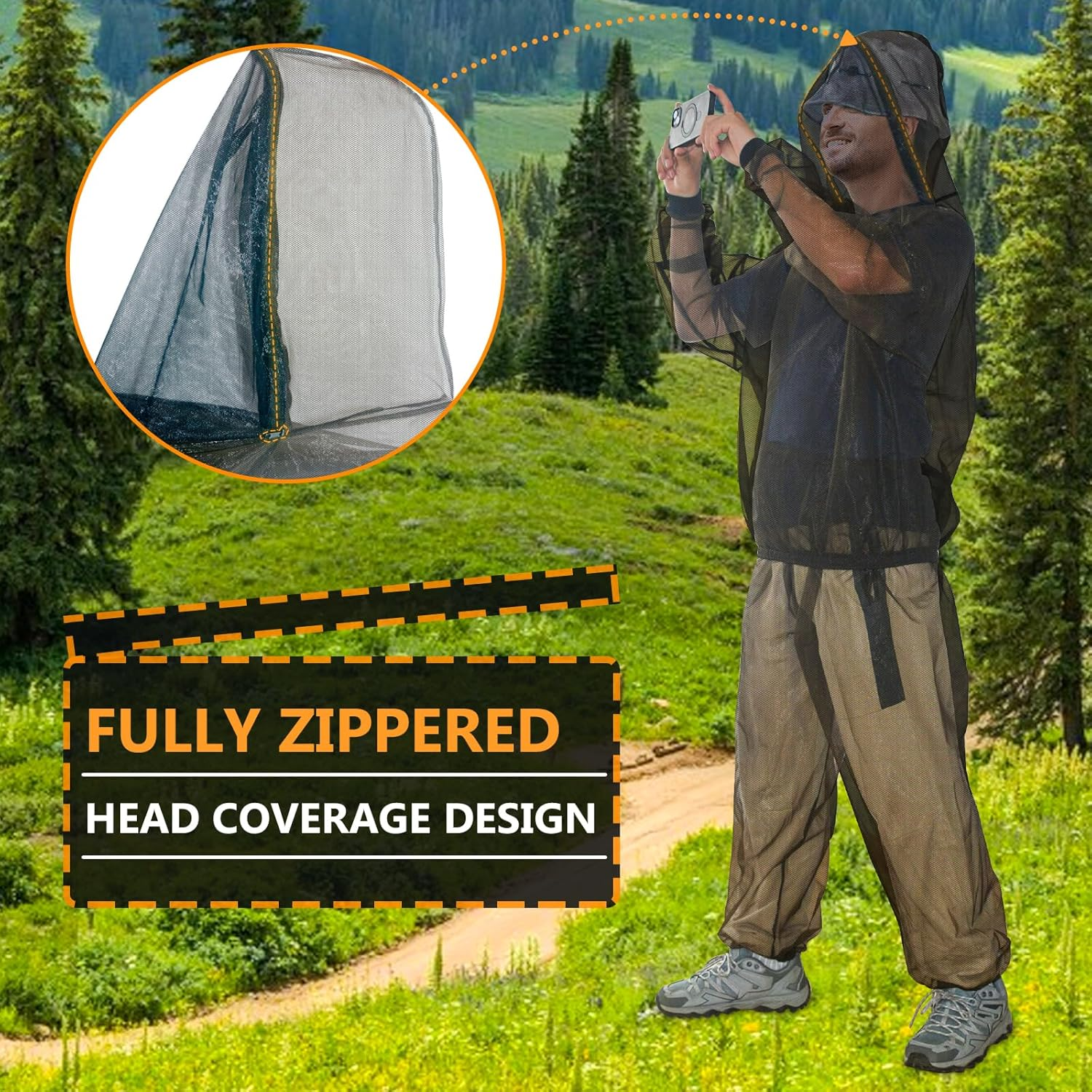 South to East Mosquito Suit - Net Bug Mesh Pants & Jacket with Hood for Outdoor Protection from Bugs, Flies, Gnats, No-See-Ums & Midges - Mosquito Clothing for Men & Women with Carrybag, M Size image number 3