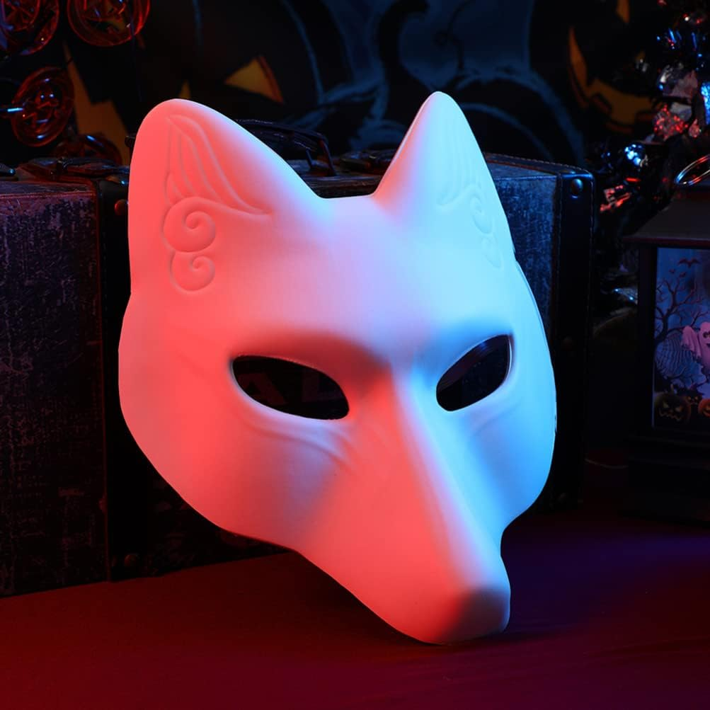 Toddmomy 2Pcs Fox Masks Full Face Halloween Fox Animal Masks DIY Blank Unpainted to Decorate for Halloween Masquerade Costume Accessory White image number 2