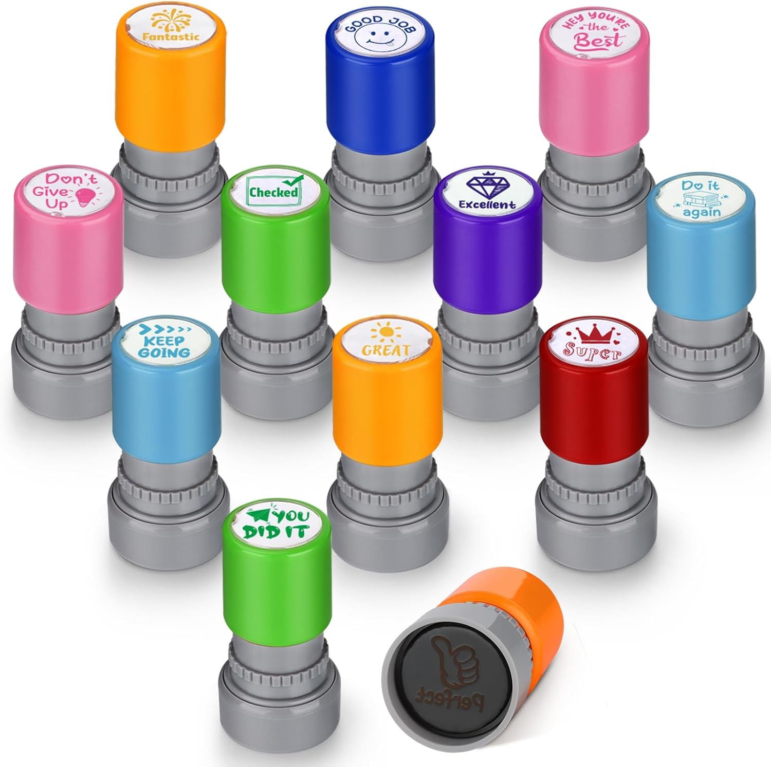 Vakuny 12 Pieces Teacher Stamps - Classroom Must Haves for Teachers - Self Inking Stamps for Teachers Supplies - Grading Stamps Encouraging Motivational Teacher Gifts Supplies for Homework image number 1