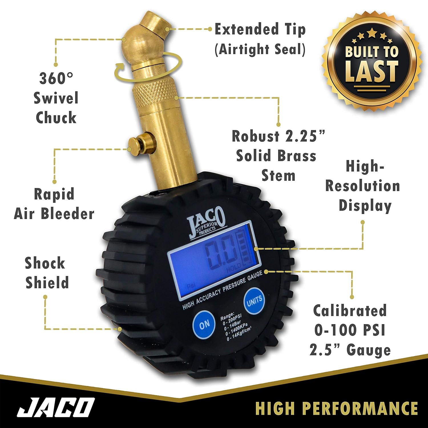 JACO Elite Digital Tire Pressure Gauge - Professional Accuracy - 100 PSI image number 4