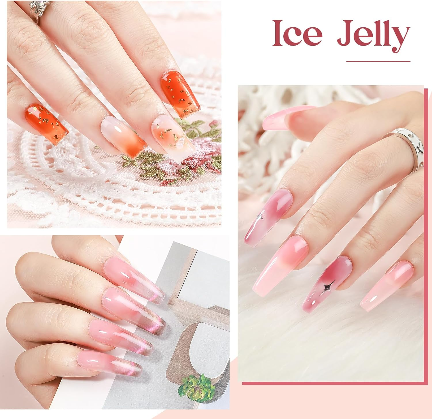MIZHSE 12 Colors Jelly Gel Nail Polish Set, Clear Translucent Spring Summer Gel Polish 7Ml, Pink Green Purple Sheer Manicure Kit UV LED Soak off Varnish for Home Salon