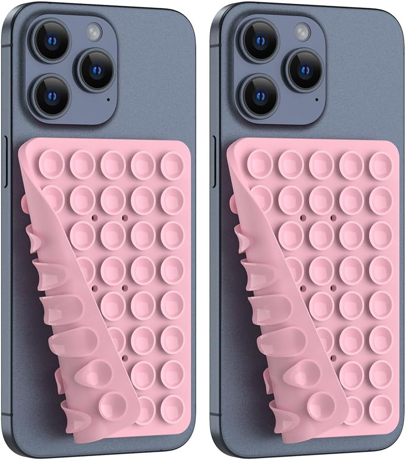 2PACK Silicone Double Sided Suction Phone Case Mount, Detachable Hands Free & Strong Grip Holder for Selfies & Videos, Compatible Iphone Android (Light Pink, 2Pack 40 Suction Cups)