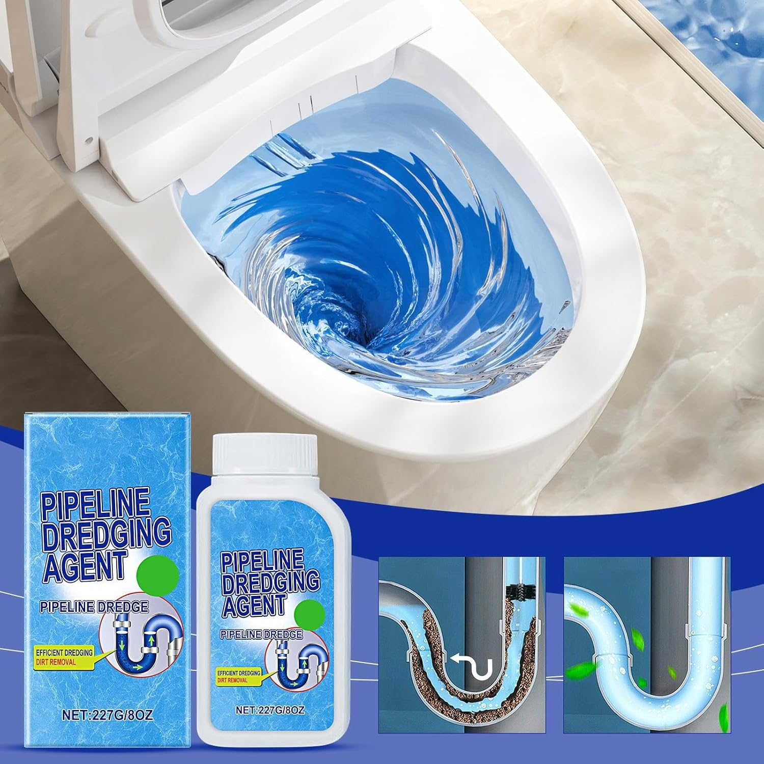 Pipeline Dredging Agent,Quick Drain Toilet Cleaner - Fast Breakdown Unclogger Powder Eliminator for Kitchen Pipeline Shower Sinks Tank image number 6