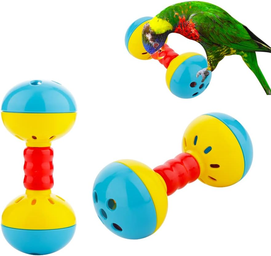 DQITJ 2 Pcs Bird Barbell Dumbell Foot Toy, Enrichment Rattles Bells Foot Toy for Small Bird Parrot Parakeet Cockatiel Conure Love Birds image number 4