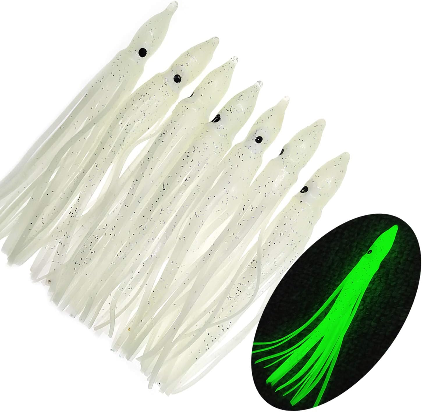 Fishing Squid Skirts Glow Lures Luminous Octopus Skirtstrolling Lure Soft Plastic Fishing Bait for Bass Salmon Trout 5Cm/1.96In,9Cm/3.54In,11Cm/4.33In Pack of 20 image number 1