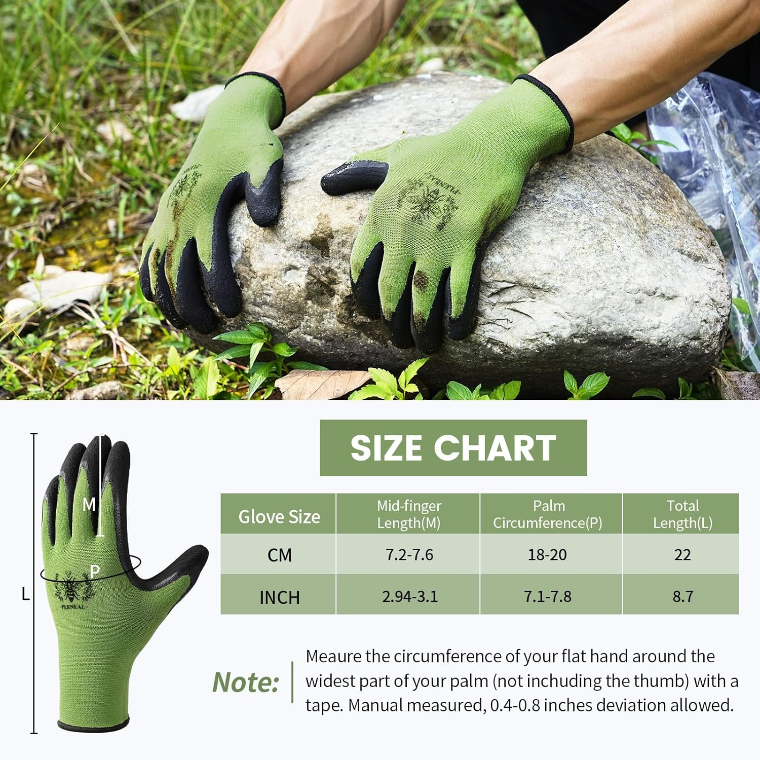 Pleneal Gardening Gloves for Women Men - 6/3 Pairs Garden Gloves with Grip, Latex Coated Working Glove, Medium Size image number 3