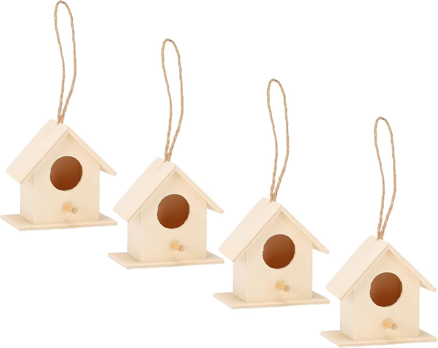 Wood Bird Houses for Outside, 4PCS Wooden Bird House for Finch Bluebird Hanging Birdhouse Garden Country Cottages, Bird Nests Breeding Box Cage for Garden DIY Decor image number 5