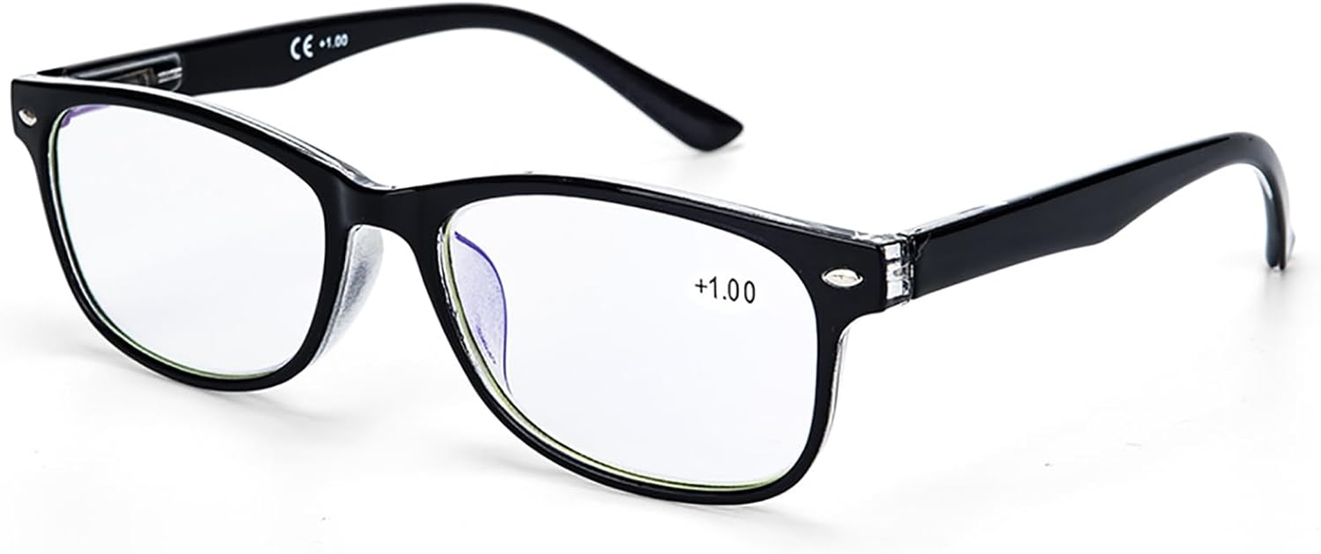 LANLANG Reading Glasses for Women Men, Blue Light Blocking Glasses, Spring Hinge, anti Eyestrain, Black L-L001