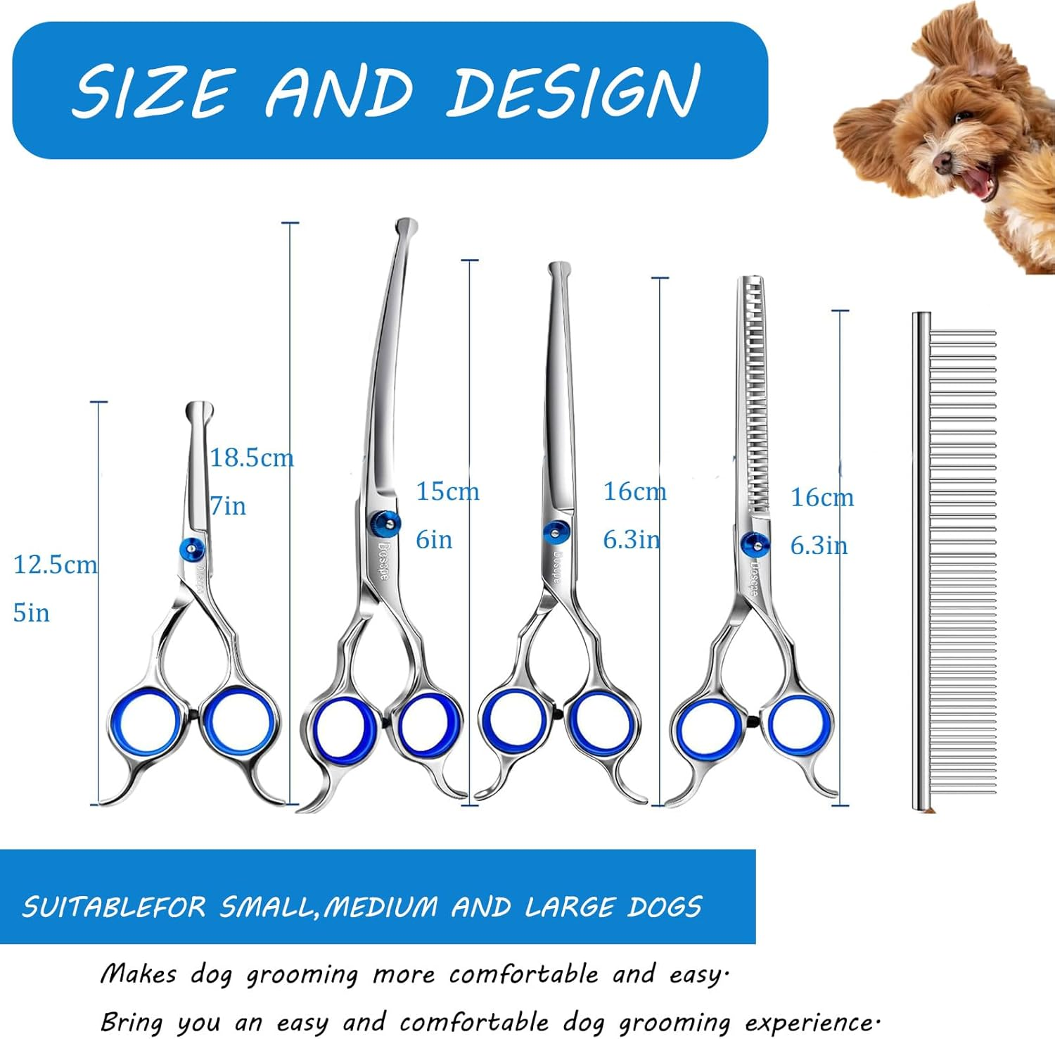 HENWUBEI Professional Dog Grooming Scissors Set - Ultra-Lightweight 80G Silent Trimming Shears, Safety round Tips for Pets Face/Paws, Ergonomic & Adjustable for Home/Pet Salons image number 4