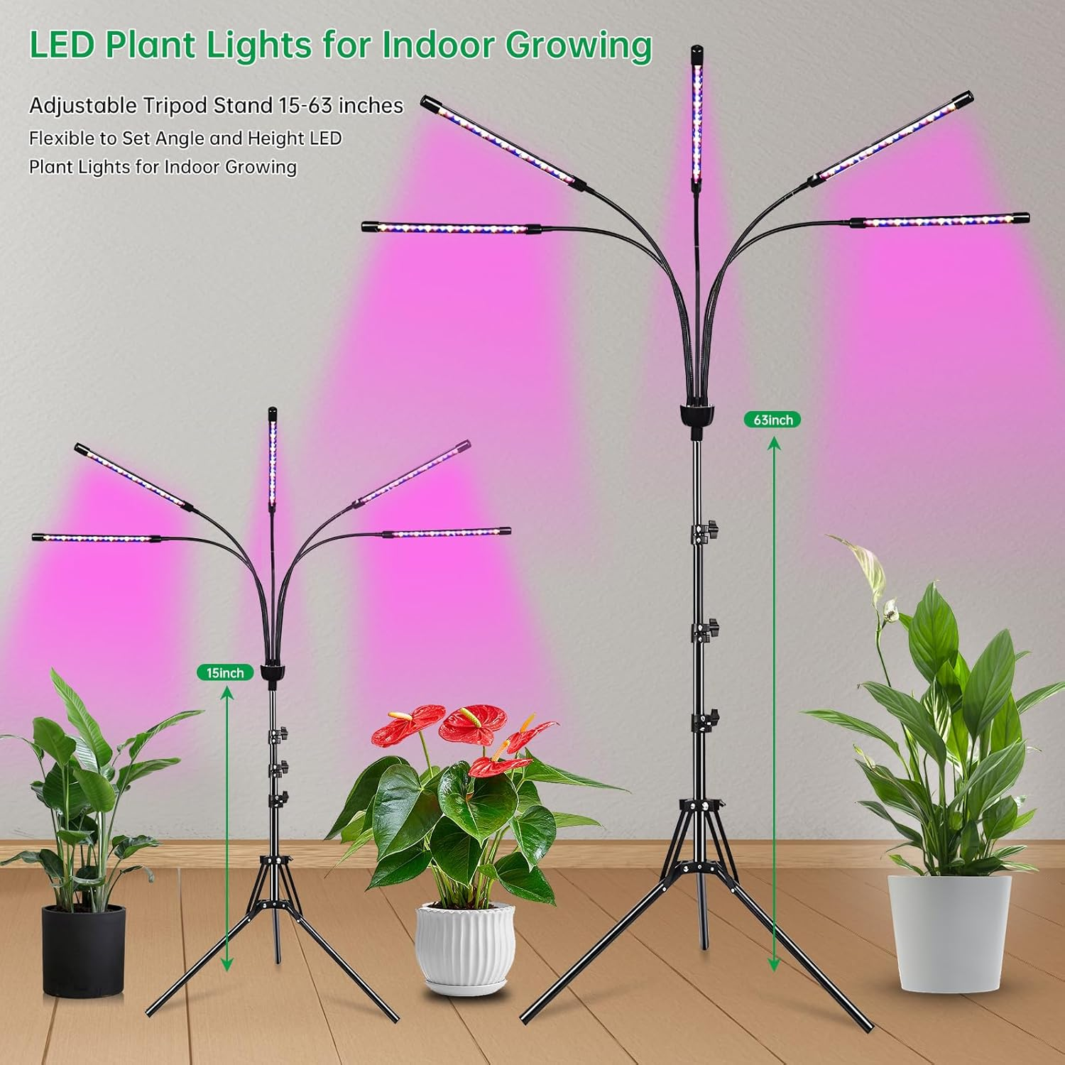 F1TP Grow Lights for Indoor Plants 9 Dimmable Levels 80 LED Lamps Plant Lights (With Auto On/Off 4/8/12H 3 Adjustable Timers, Tripod Stand, Remote Controls, 2 Shovels, 1 Claw, 1 Adapter) image number 3