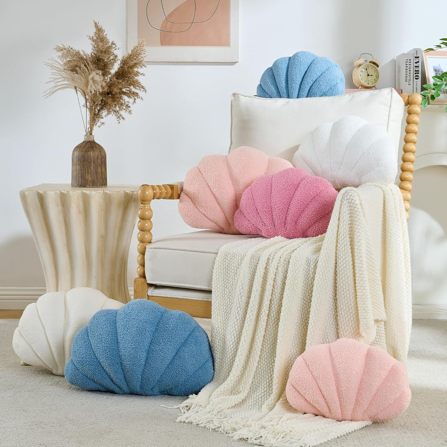 CANGHI Shell Pillow Seashell Decorative Pillow Light Pink Beachy Coastal Shell Shaped Throw Pillows 18X13 Inch Soft Ocean Beach Sea Shell Plush Pillows Cushion for Bed Couch Living Sofa Room Decor image number 6