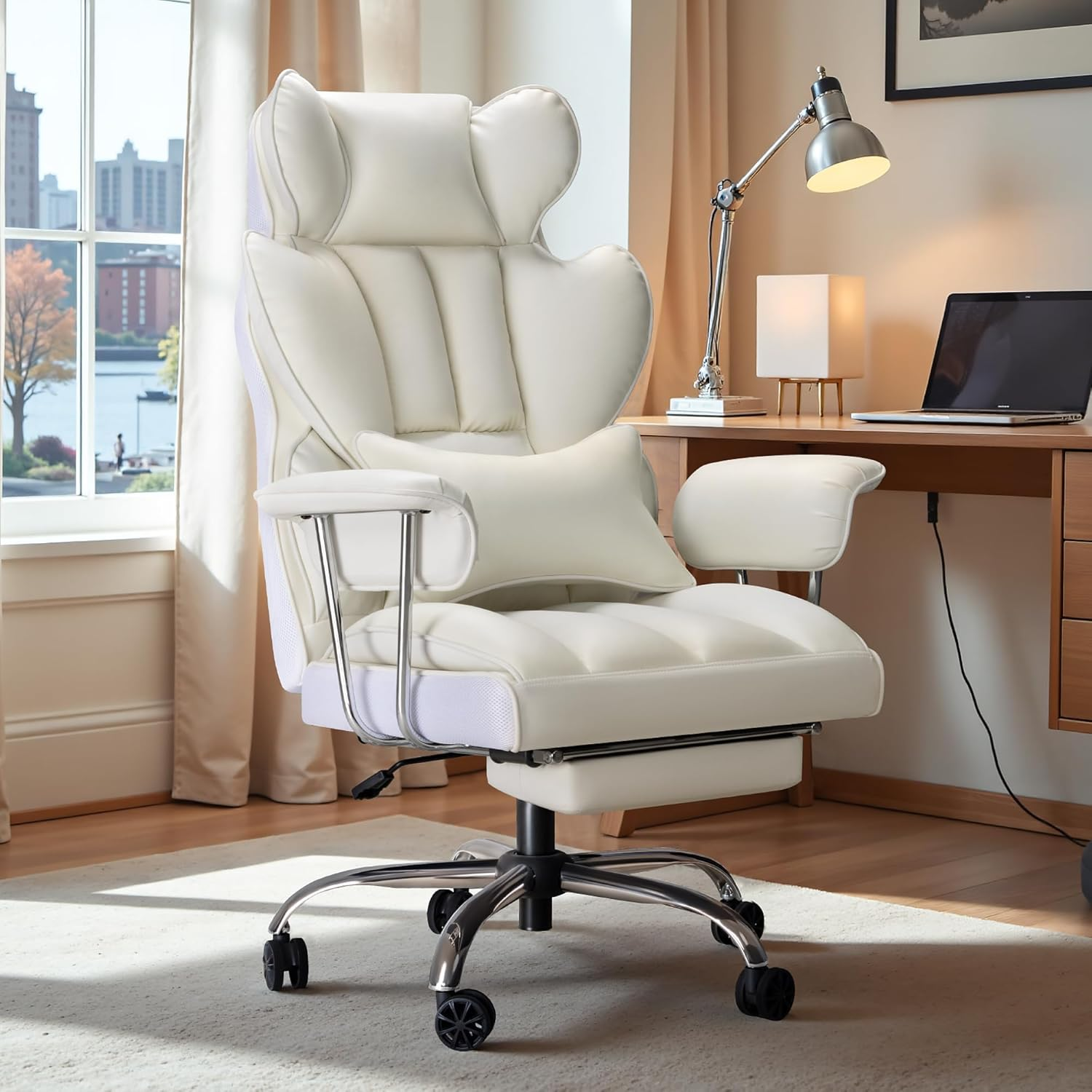 Furmax Big and Tall Office Chair, High Back Leather Gaming Chair with Footrest, Reclining Ergonomic Executive Chair with Lumbar Support for Heavy People 181Kg Home Office Desk Chairs - Black image number 3