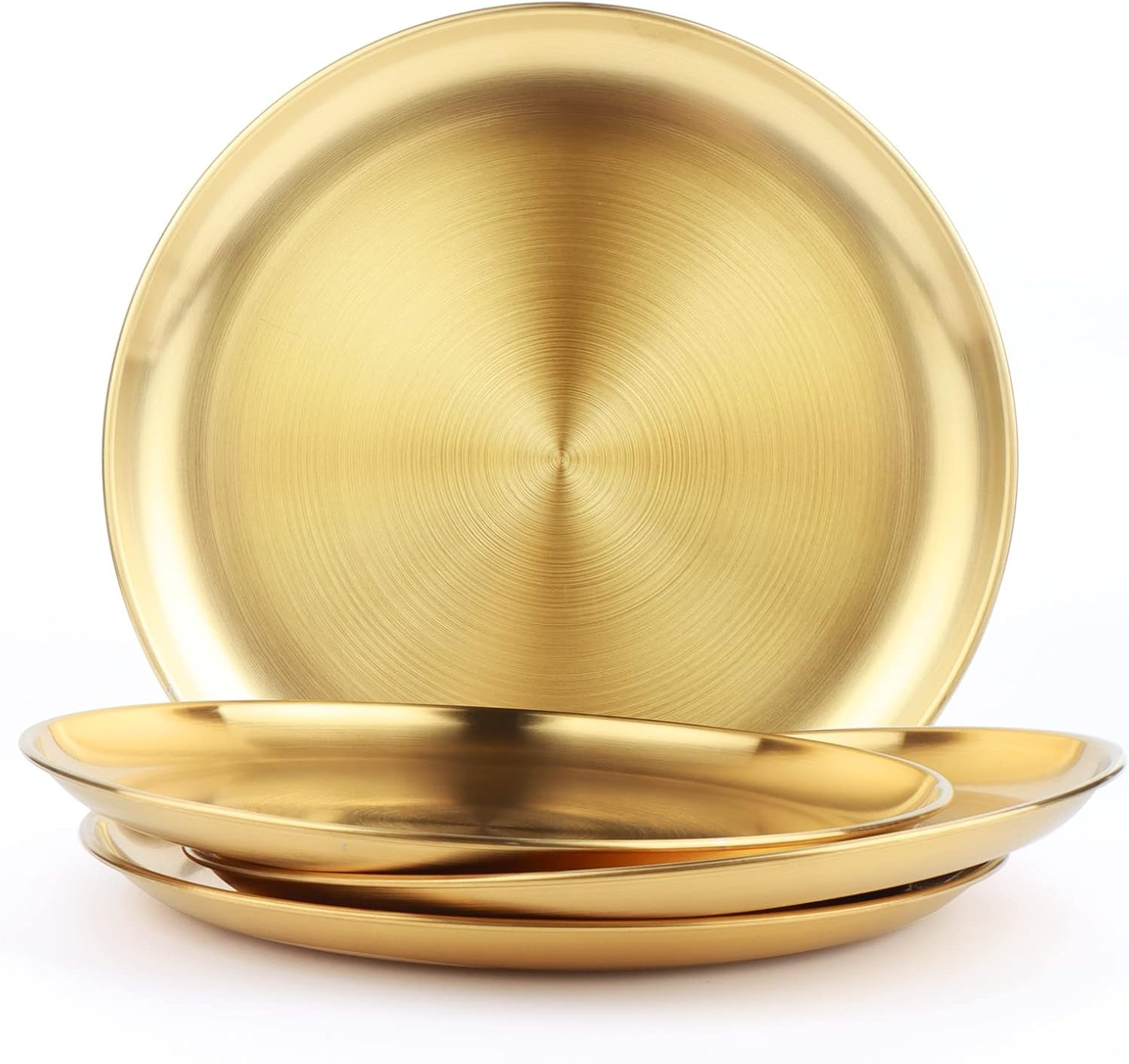 4-Piece 9" Stainless Steel Plates, Metal round Dinner Dishes for Adults, Reusable and Dishwasher Safe, Serving Camping Salad Plate for Home, Outdoor Camping, Snack and BBQ