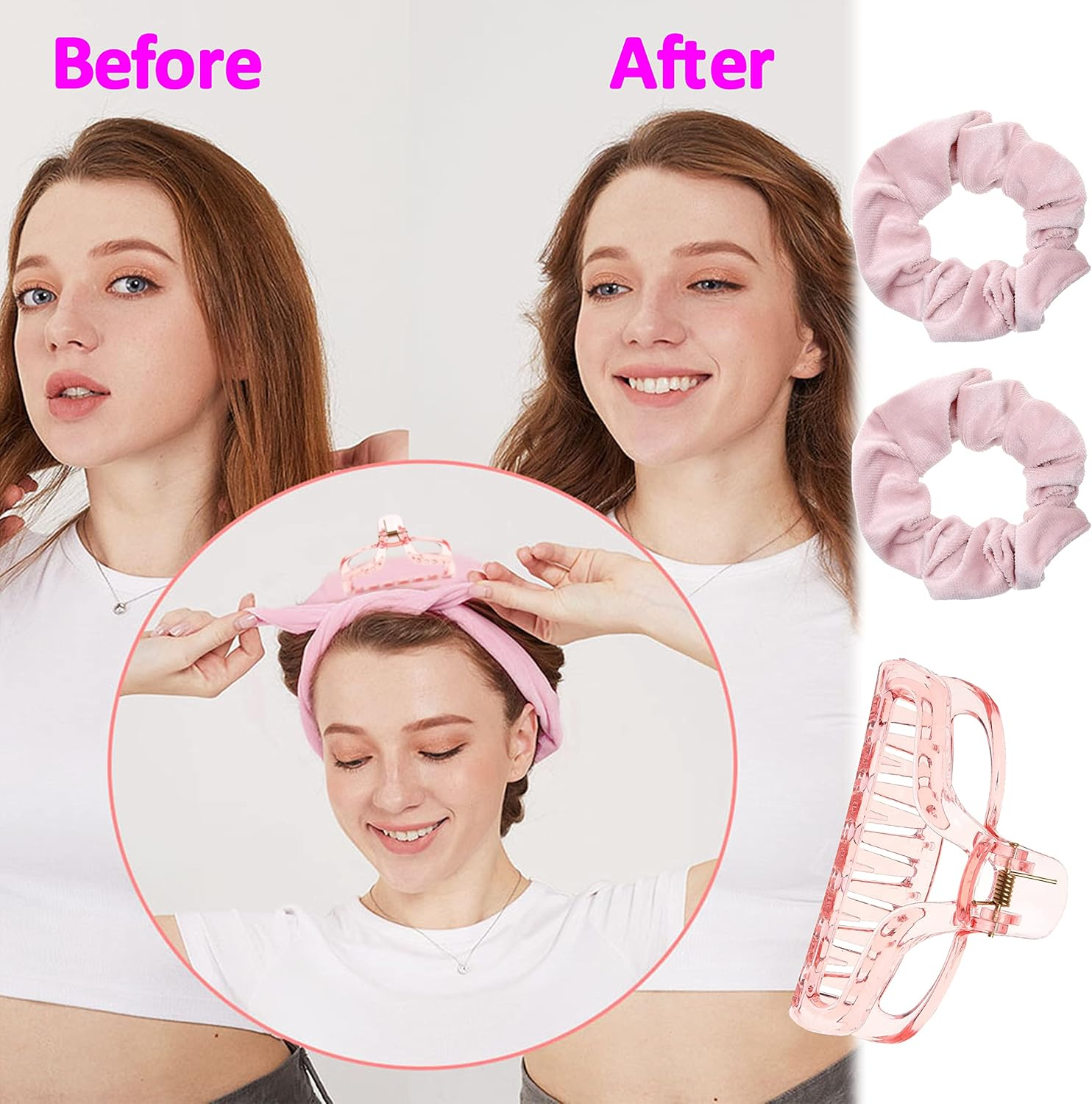 Eco-Fused No Heat Hair Curler Headband Set - Long Velour Hair Wrap Curling Ribbon You Can Sleep in - Soft Heatless Styling Tool Kit - Comes with Hair Clip and Scrunchies - for Women Girls image number 1