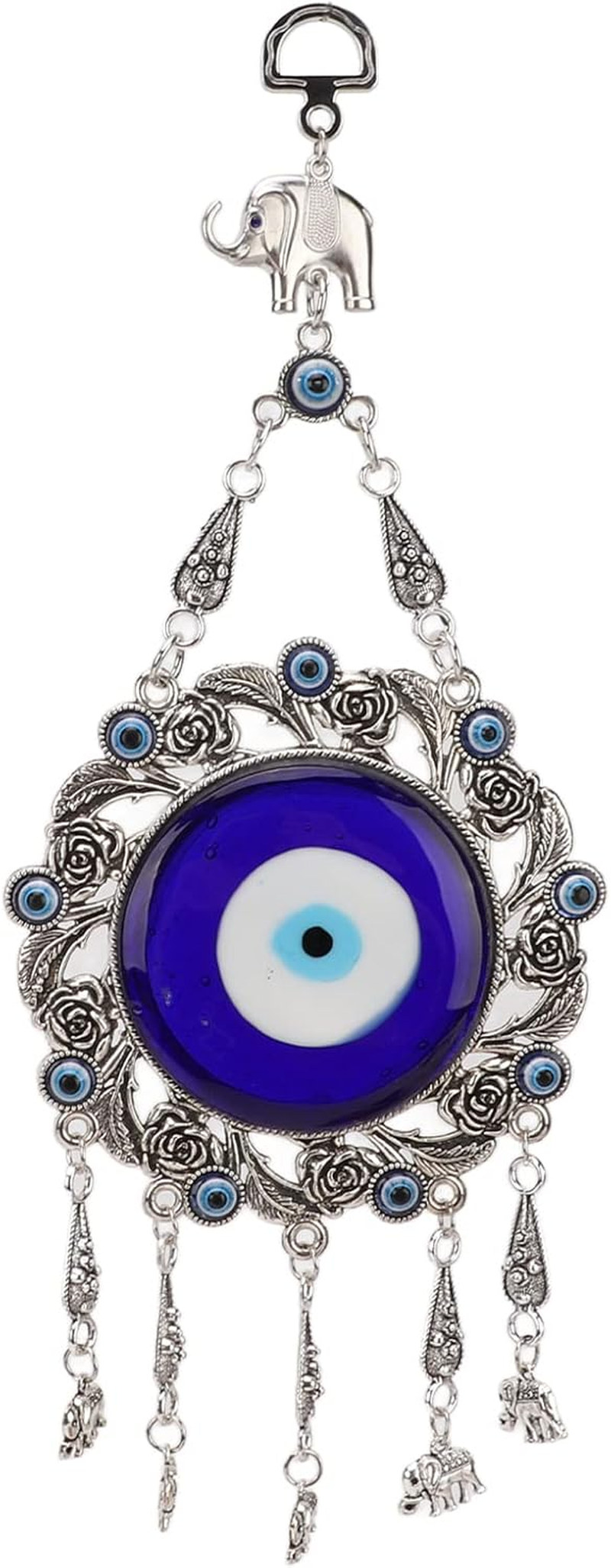 Turkish Glass Blue Evil Eye Wall Hanging Ornament, Hollow Flowers Wall Hanging Amulet, Delicate Blue Glass Metal Home Decor, Evil Eye Decor for Good Luck in the Office, Living Room, Bedroom(2#) image number 1
