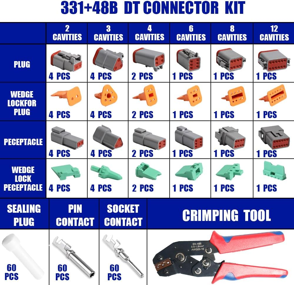 DT Connector Kit Crimper Ratcheting Wire Crimper Tool Deutsch 2 3 4 6 8 12 Pin Automotive Electrical Size 16 Stamped Contact image number 5
