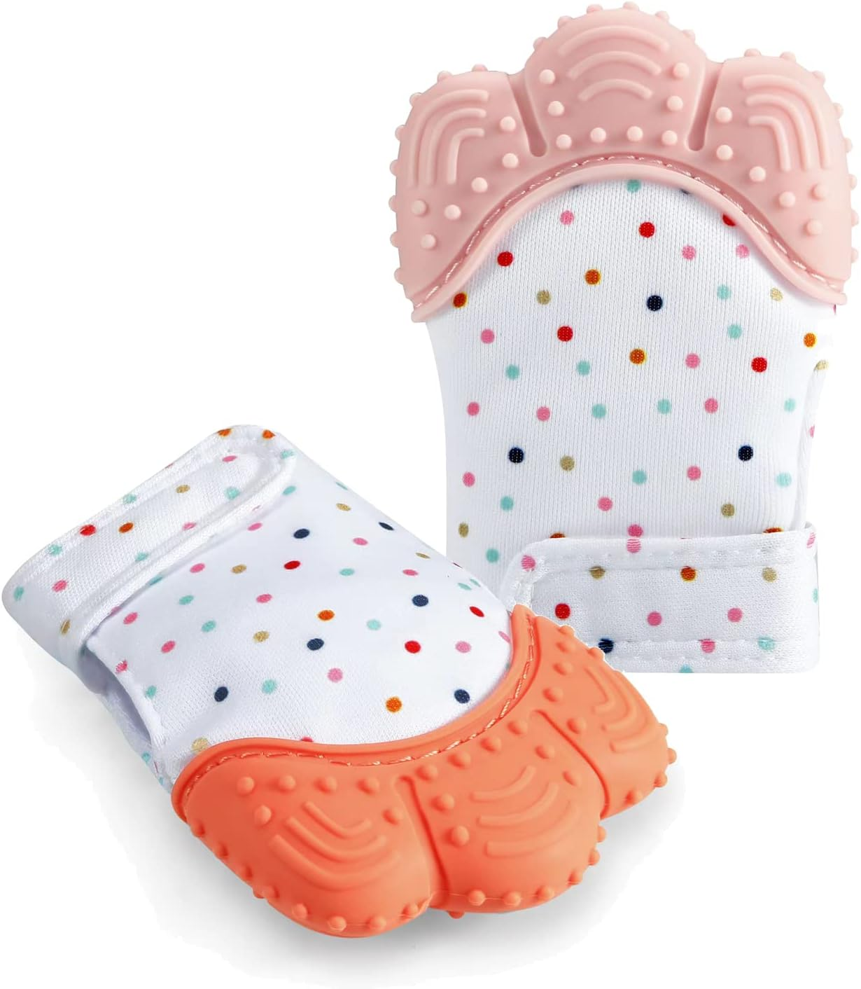 Pandaear 2 Pack Soothing Teething Mitten, Pain Relief, Protection Glove, Stimulating Teether, 0-12 Months (Blue)