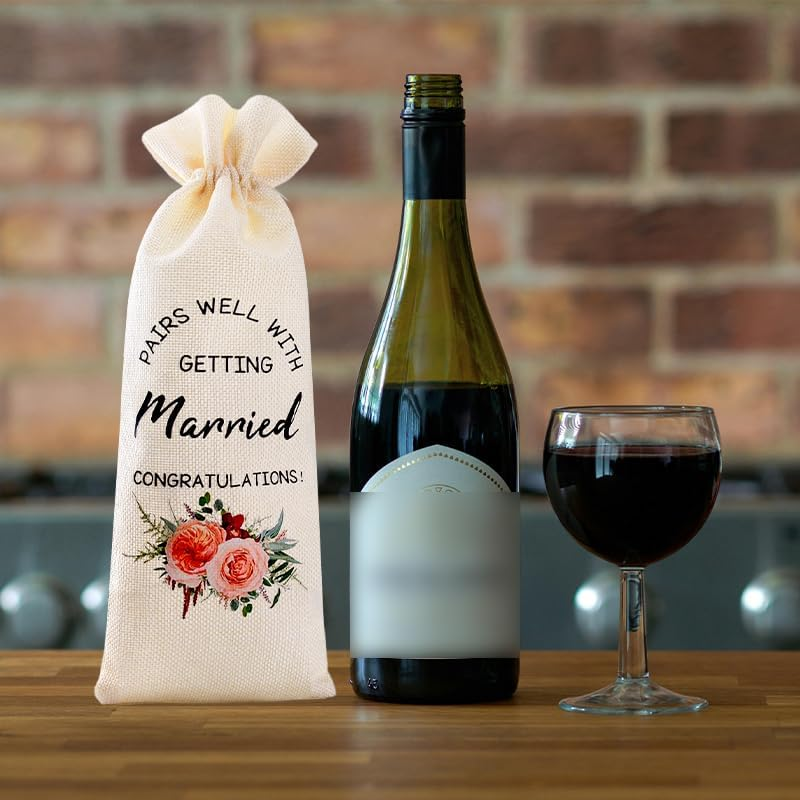 Wedding Gifts for Bride Groom Couple Newly Wed Gifts for Wife Husband Wedding Wine Gift Bag for Newlywed Gifts for Couples Fiancee Fiance Wedding Shower Gifts for Him Her Wedding Stuff Wine Bag