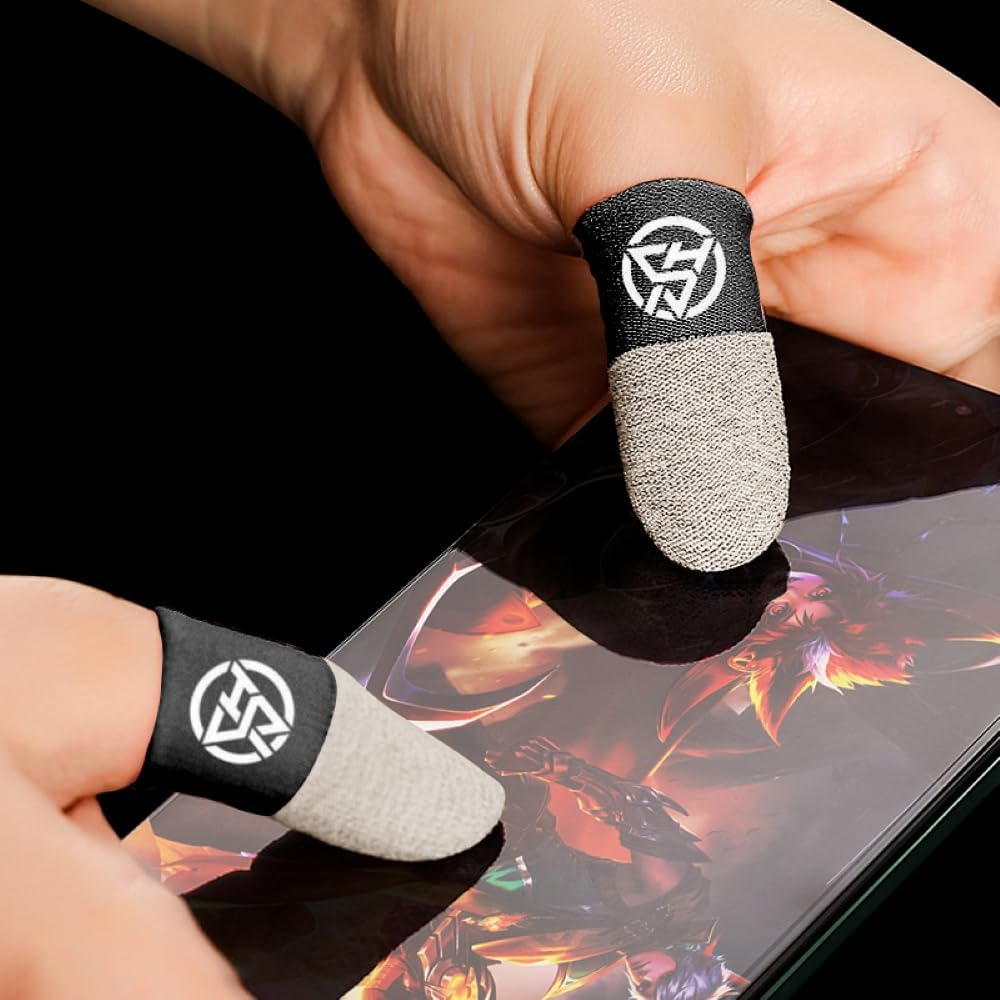 JOWILIN Gaming Finger Sleeves, 4 Pcs Silver Fibers Gaming Gloves with Metal Box Case, Luminous Anti-Sweat and Ultra-High Sensitivity Thumb Gloes for COD, PUBG,  Etc Mobile Game image number 6