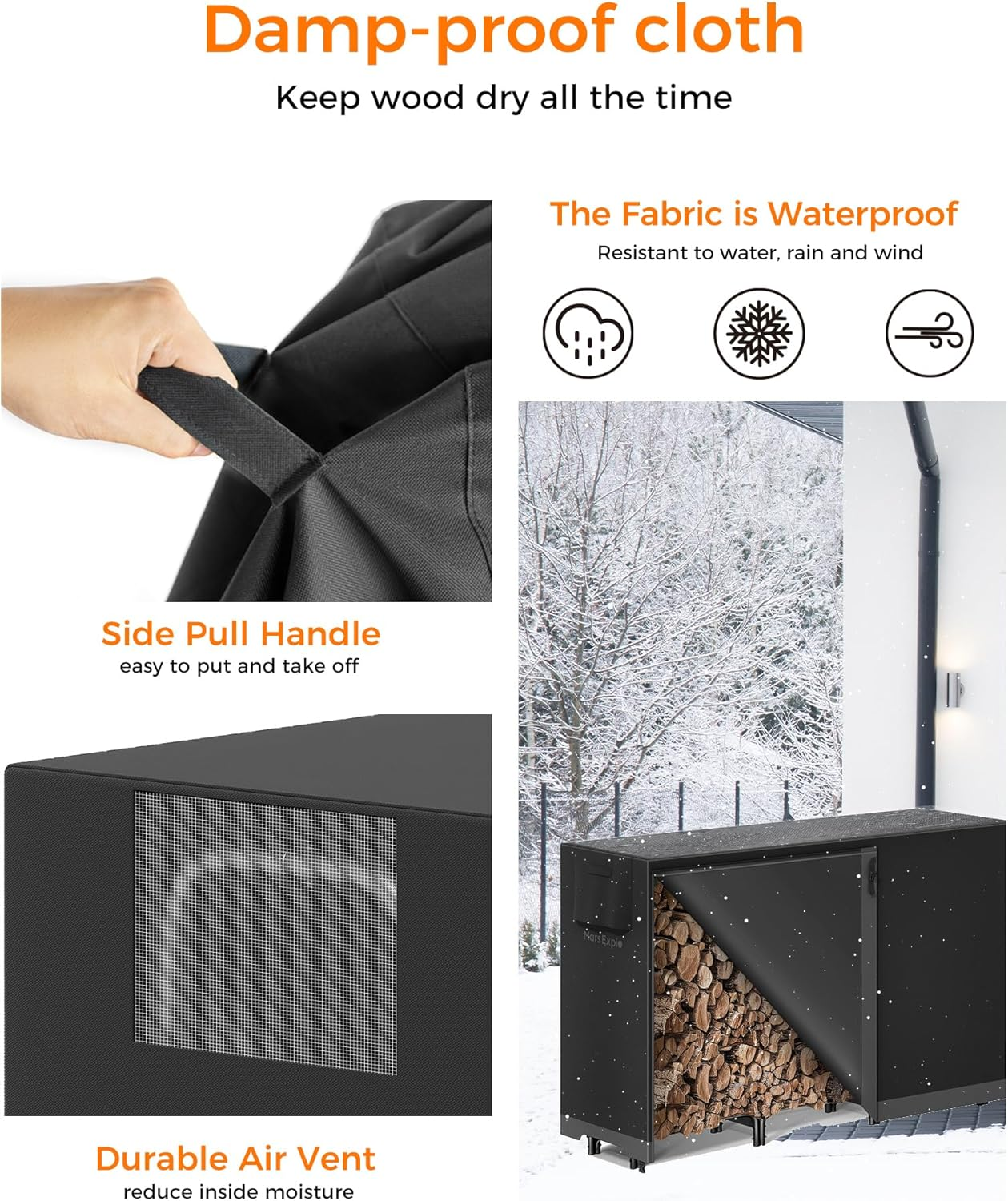 8Ft Firewood Rack Outdoor with Cover, Heavy Duty Wood Racks Outdoor for Firewood, Indoor Firewood Storage Log Rack with Cover Wood Holder Set Black