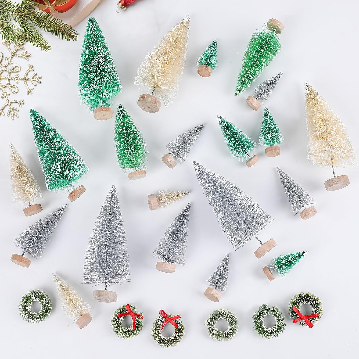 CCINEE 30Pcs Sisal Frosted Mini Christmas Trees, Miniature Christmas Bottle Brush Trees Plastic Pine Tree for Crafts Home Tabletop Decorations image number 1