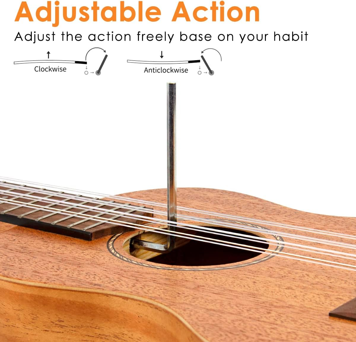 Kmise Tenor Ukulele,8 String Mahogany Wood Musical Instrument for Professionals with Ukelele Picks Gig Bag Strap Replacement Strings image number 6