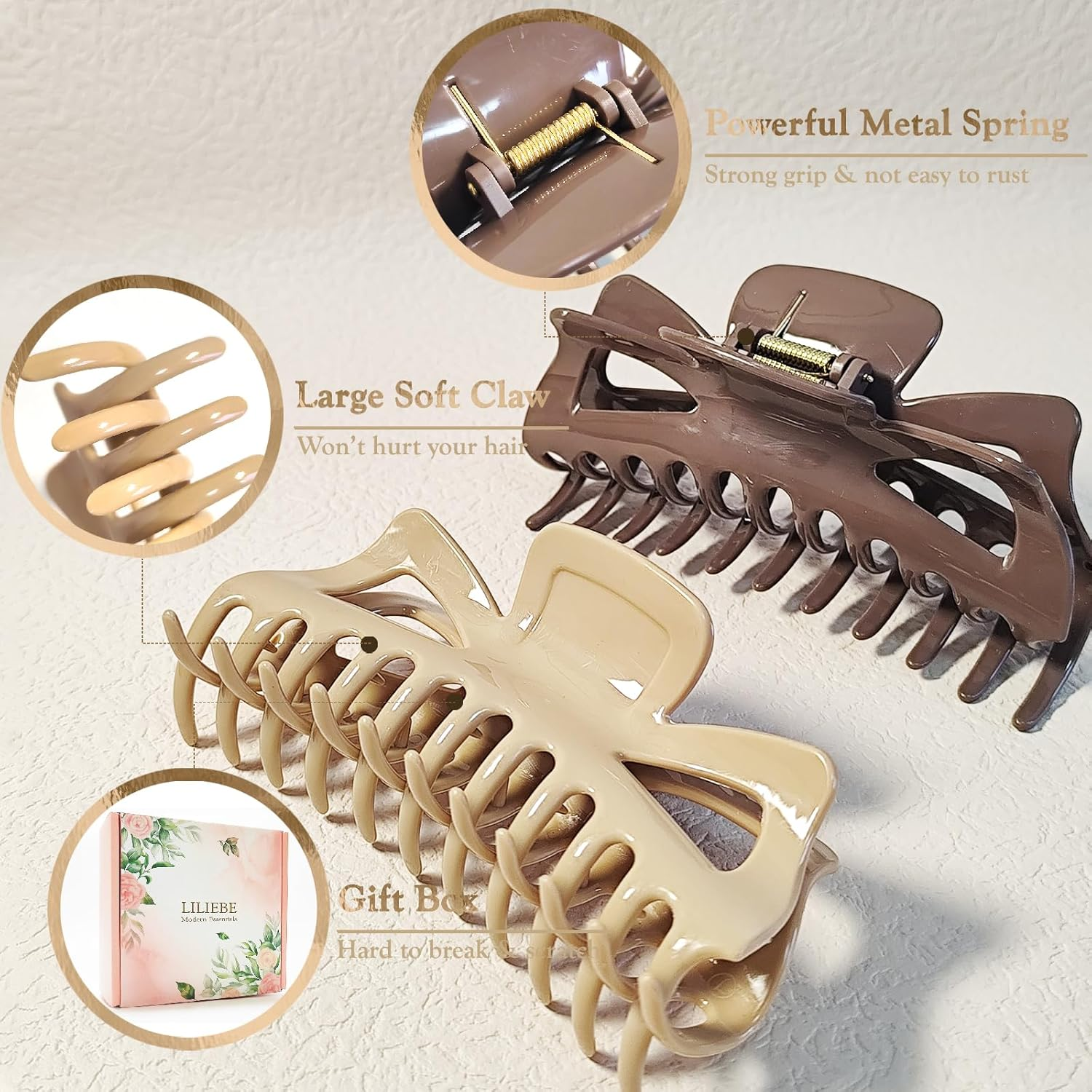 5.5&rdquo; Large Mello Claw Clips for Long Thick Hair, Silicone Flexible Hair Clips for Women, Soft Jaw Clips (Latte-4Pcs) image number 3