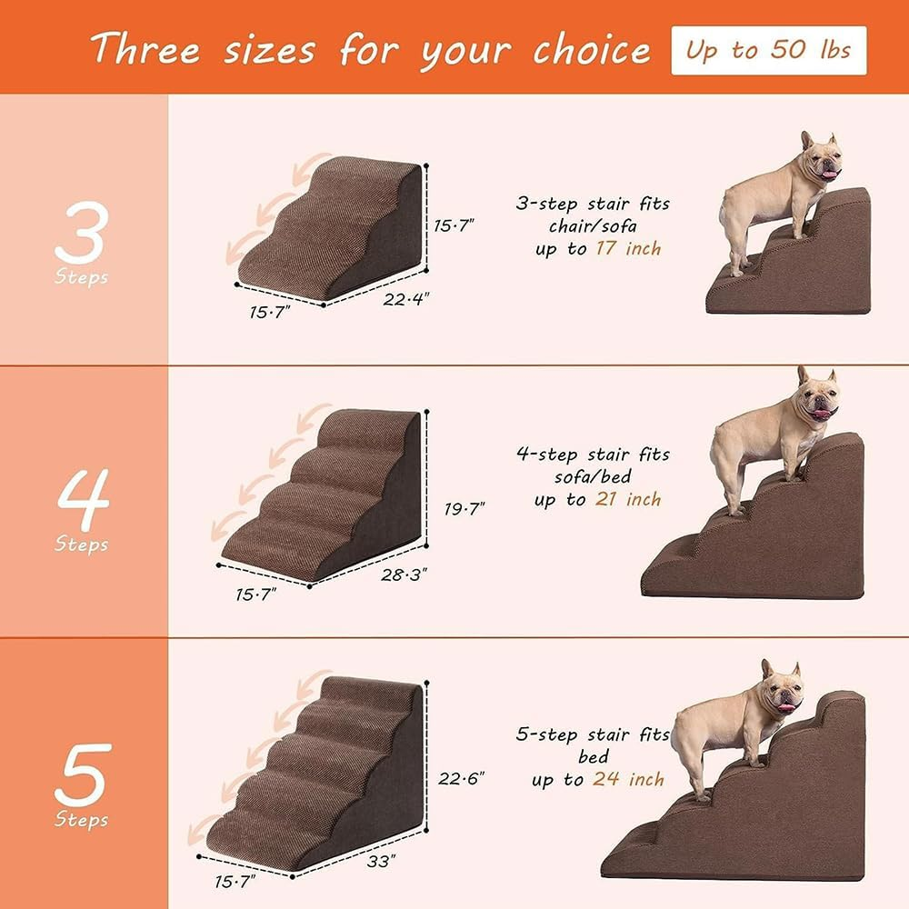 Sturdy Dog Stairs and Ramp for Beds or Couches Pet Stairs High Density Expand Foam, Pet Ramp with Washable Cover image number 3